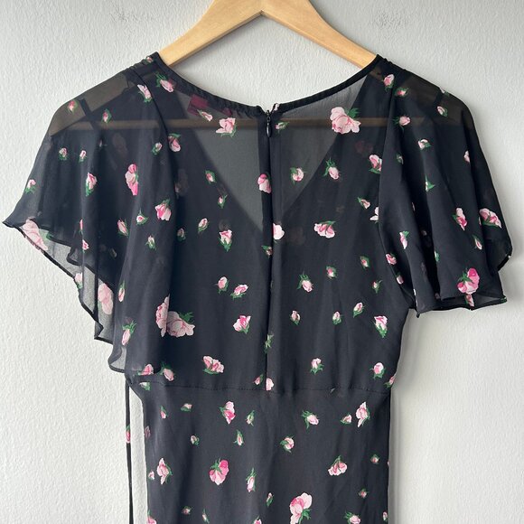 Betsey Johnson X Urban Outfitters Black Floral Flutter Sleeve Maxi Dress Size 4 - Picture 6 of 10